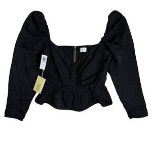 Aritzia Marilyn Ruched Sweetheart Blouse Black Long Sleeve Medium NEW